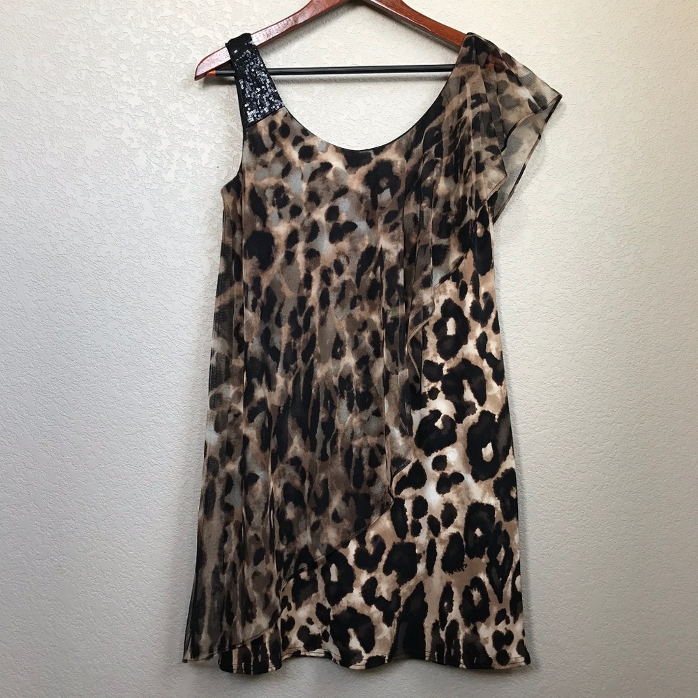 Sleeveless Cheetah Print Mesh Overlay Dress Size 8